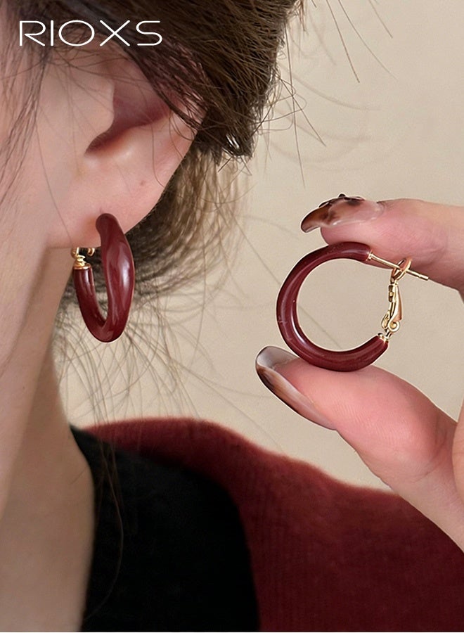 RIOXS Women's Geometric Hoop Earrings, Vintage Red Circle Earrings Luxury & Minimalist, Hypoallergenic & Secure Fit, Elegant Everyday Accessories, Perfect Gift for Dating, Anniverseries, Red - Image 1